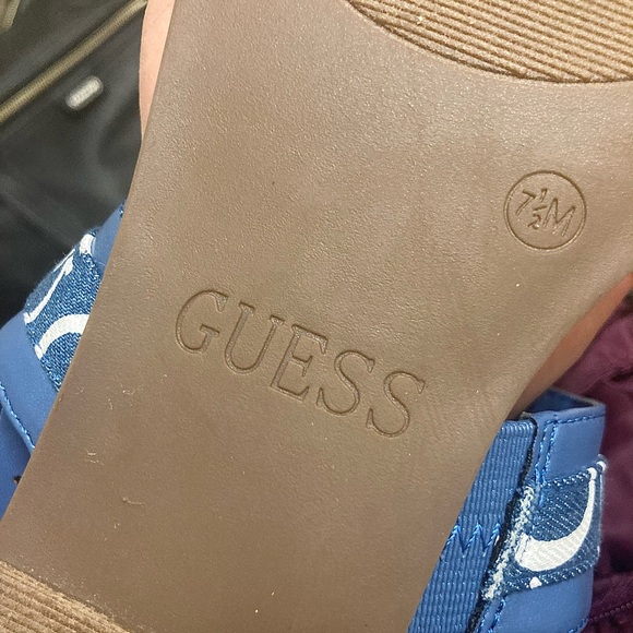 Blue-“Carle Denim” Guess Logo Strap Sandals - Picture 4 of 4